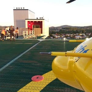 The CareFlight helicopter at the Toowoomba Base Hospital.
