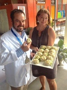 Beef Australia 2015 consultant chef Shane Bailey with the Tourism and Events Queensland Signature Street Food Dish winner Amanda Lawrence and her Sichuan steamed buns.