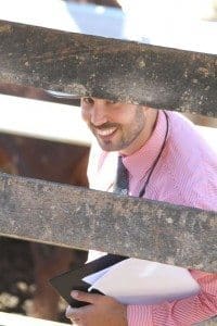 Beau Surawski, Livestock Manager of Teys Australia’s Lakes Creek Rockhampton Abattoir, in action judging the lightweight classes of the Ruralco Commercial Cattle Championships at Beef Australia.