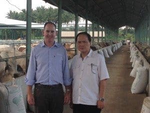 Ruralco interim CEO Travis Dillon with the head of TUM Buntoro Hasan at their 50,000 head Jakarta feedlot in February this year.