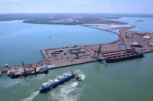 A live export vessel at the Port of Darwin. 