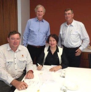 Tom, Jenny and Evan Acton with ACC's Trevor Lee during yesterday's joint venture agreement signing