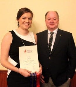 Emily Jones collects her individual runner-up award from AMPC's David Foote