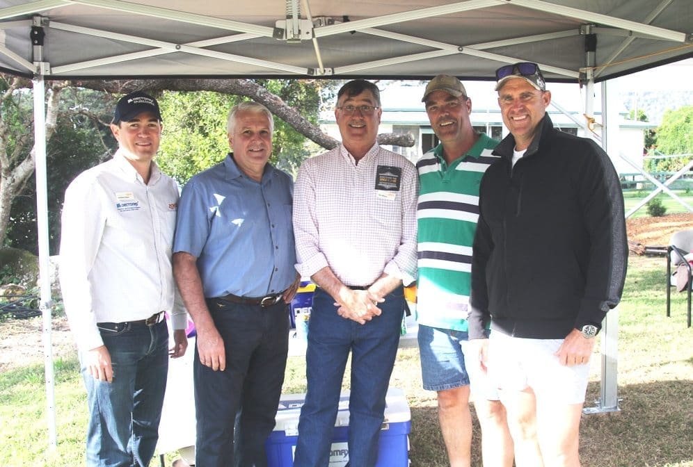 Former test cricketer Matty Hayden with from left, Andrew Hallas, Zoetis; Nolan meats director, Terry Nolan; Kev Wilson, Zoetis Qld regional sales manager, and competition winner Mark Torrens, Neusa Vale.