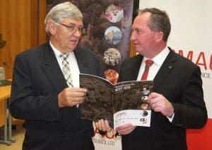 RMAC chairman Ross Keane and Agriculture Minister Barnaby Joyce at this morning's MISP 2020 launch in Canberra.