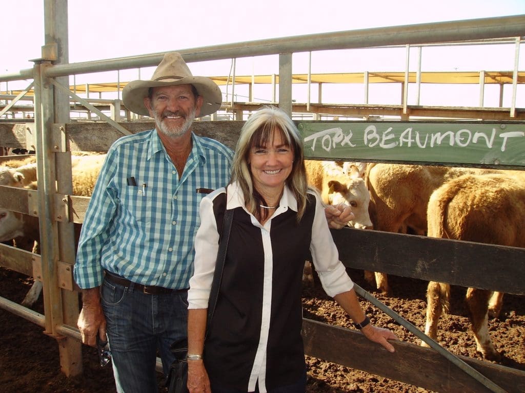 John & Judie Sorensen, Westerdale, Injune, sold Charolais-cross steers to 327c/kg for 270kg to return $883/head at Tuesday’s Roma Store Sale. Picture: Martin Bunyard. 