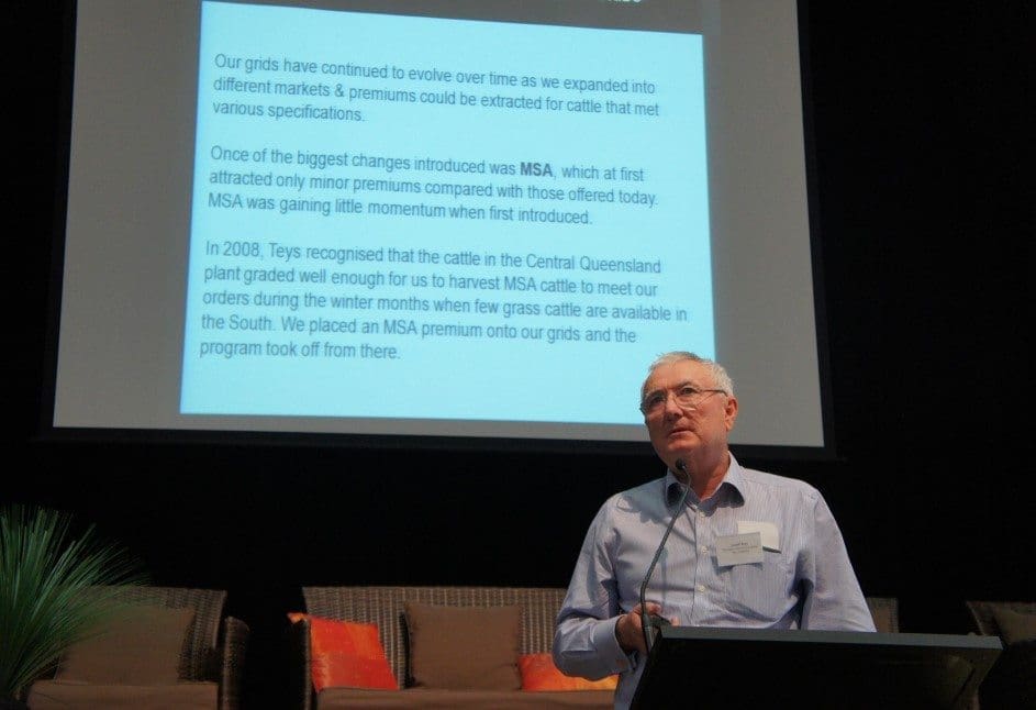Teys Australia's Geoff Teys addresses the Biloela meeting