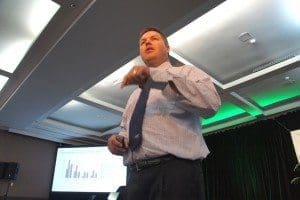 Alex Ball presenting during Tuesday's MLA forum in Brisbane