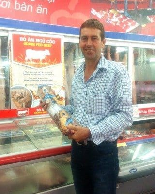 CCA president Howard Smith with grainfed beef from Midfield Meats in the Vietnamese market 