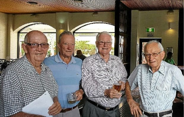 The late Grahame Flynn, right, pictured during a 2014 Cannon Hill reunion with from left, Leo Pugh, Reg Clanchy and Alan Teys.