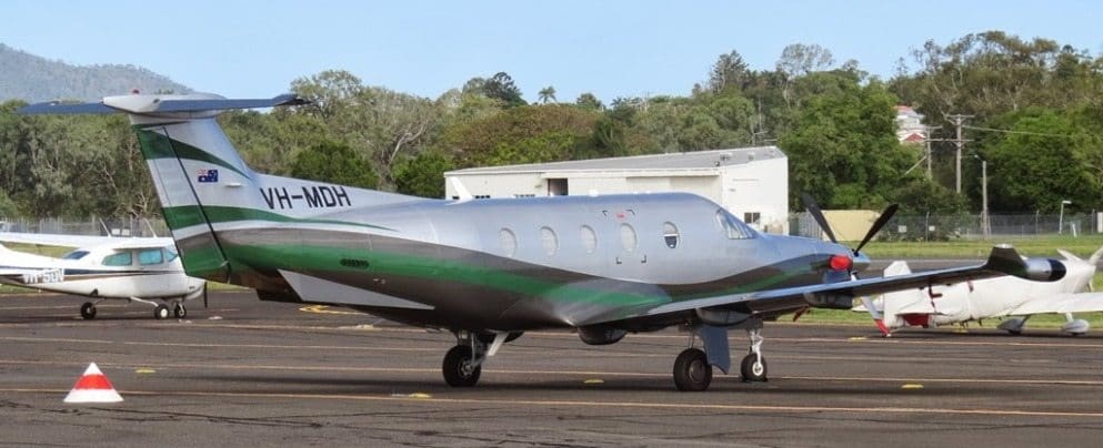 One of the Australian pastoral company-owned Pilatus PC12 aircraft on the ground at Rockhampton airport.