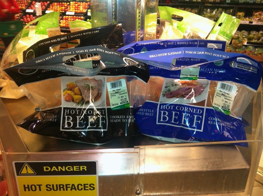 Woolies new grab-and-go cooked roast beef and corned beef in a Brisbane outlet this week.