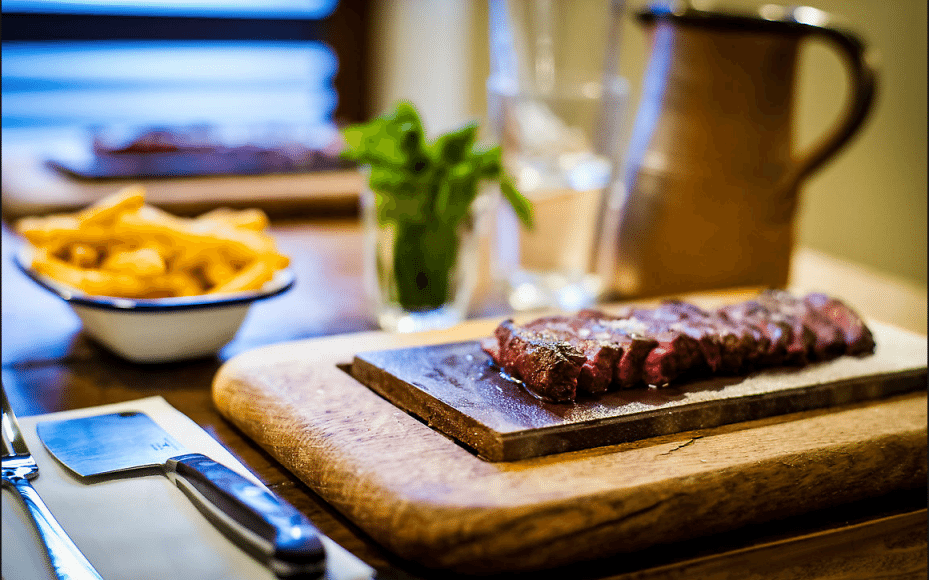 Australian flat iron steak (seamed oyster blade) in a UK steak restaurant