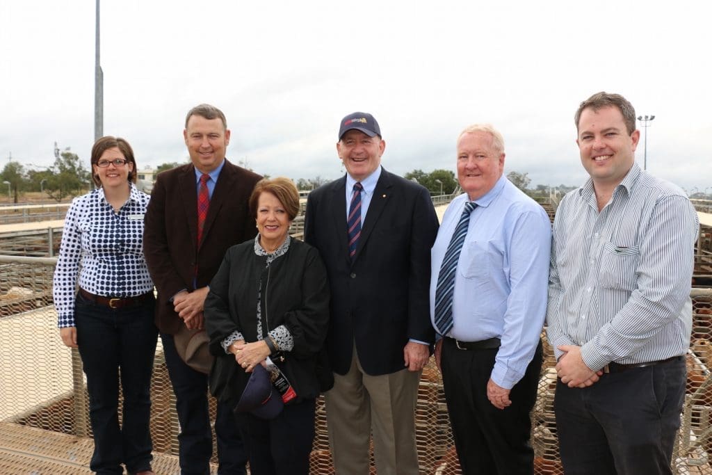 Cr Robyn Bryant, Maranoa Regional Council Mayor Tyson Golder, Lady Cosgrove, The Governor-General, His Excellency General the Honourable Sir Peter Cosgrove AK MC, Cr Peter Flynn, and Cr Cameron O’Neil toured the Roma Saleyards on Tuesday.