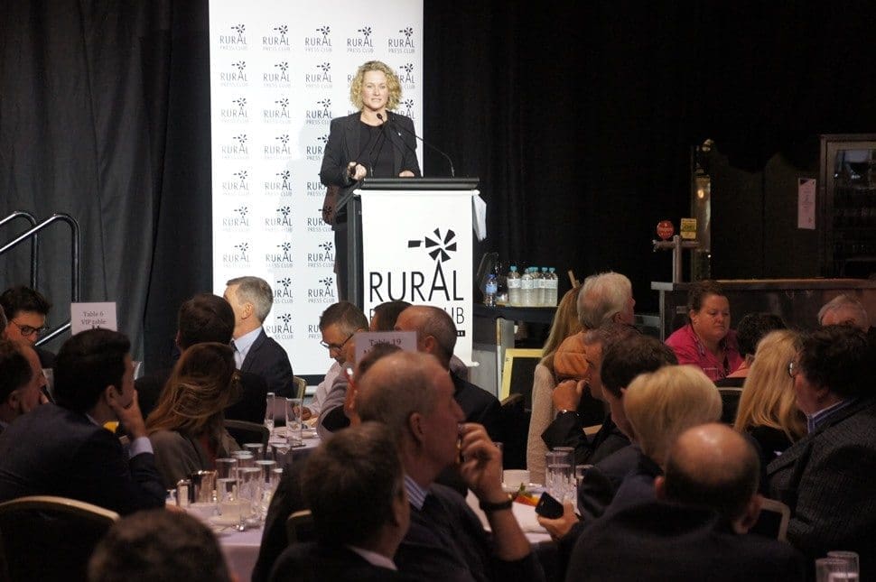 Auctions Plus's Anna Speer addresses the recent Rural Press Club breakfast during Brisbane show. 