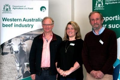 WA Cattle Industry Management Committee chair Steve Meerwald (left), WA Acting Chief Veterinary Officer Dr Mia Carbon and Animal Disease Control project manager Dr Bob Vassallo.
