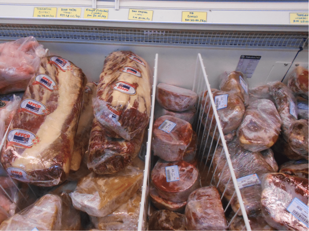 Frozen New Zealand cube roll in a Kuching supermarket for AUD$22.80