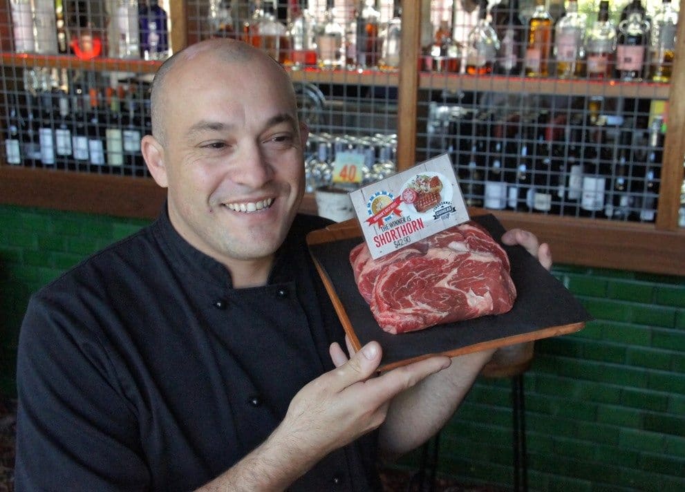 The Norman's executive chef Frank Correnti with a sample of the winning Shorthorn product