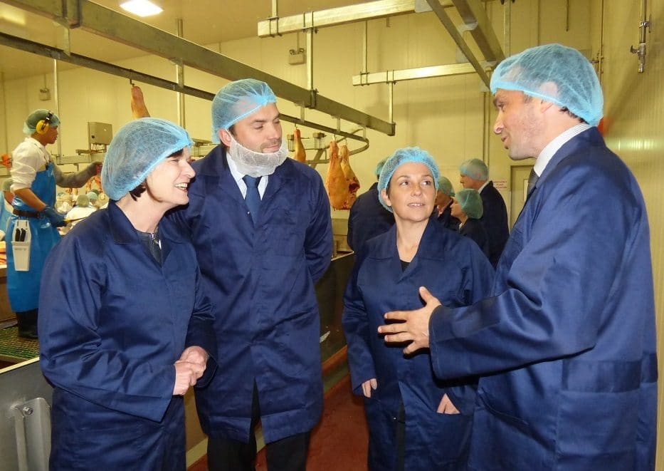 In the new boning room were, from left, Member for Macedon Mary-Anne Thomas, James Hardwick, Vic Ag minister Jaala Pulford and Luke Hardwick.