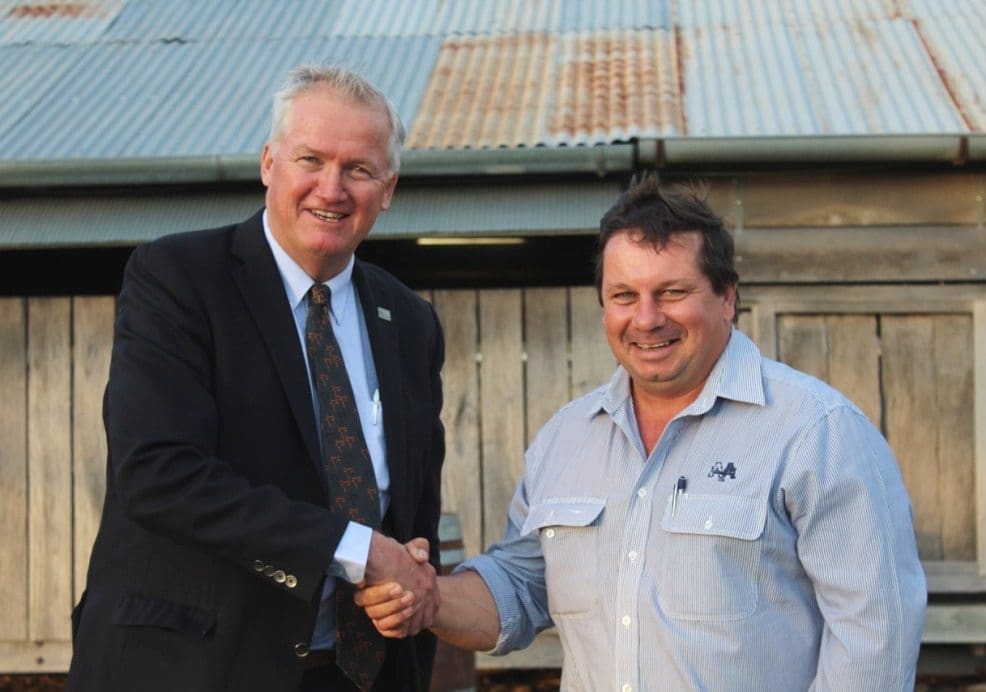 AWA president Peter Gilmour congratulates AA Co's Greg Gibbons on receiving association life membership last week. 