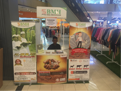 During the lead up to Qurban, booths like this one pop up in shopping malls and public areas all over Indonesia making it easy for Muslims to donate animals to the poor.
