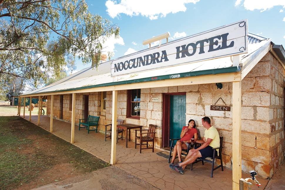The historic Noccundra Hotel was first licensed in 1886, and was built from locally hewn sandstone hauled to the site by camel wagon. 