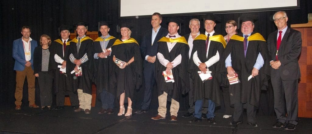 Graduates in the first Graduate Certificate in Agribusiness course being acknowledged at this week's AMPC conference.