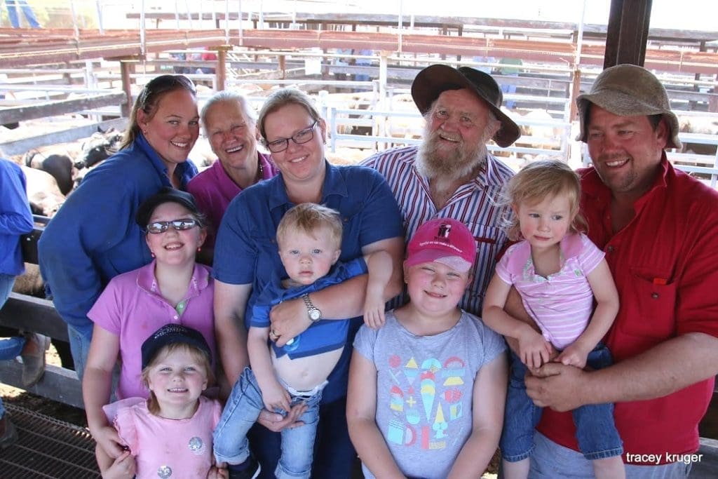 The happy Young family, from Nevflo, Caramut, at the Hamilton weaner sales -Picture - Tracey-Kruger.