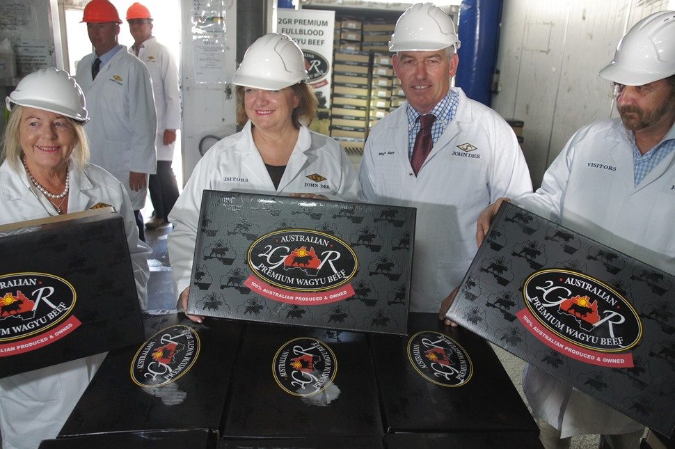 Gina Rinehart and John Dee's Warren Stiff, centre, with fellow Hancock representatives at yesterday's launch of Hancock's 2GR brand program. 