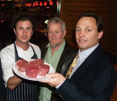 Richard Eldershaw, pictured right with livestock suppliers and chefs during a brand showcase, has moved on from Rangers Valley feedlot after 28 years