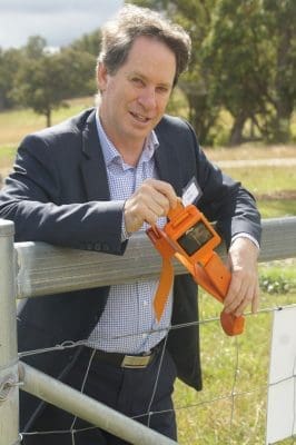 Ian Reilly from Agersens, with an eShepherd virtual fencing collar which will be released as a prototype in June.