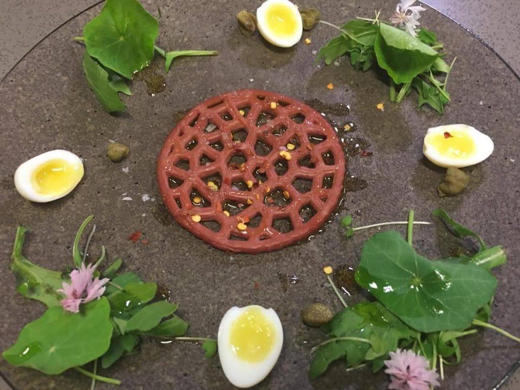 3D-printed lamb tartare dish prepared for the Melbourne conference