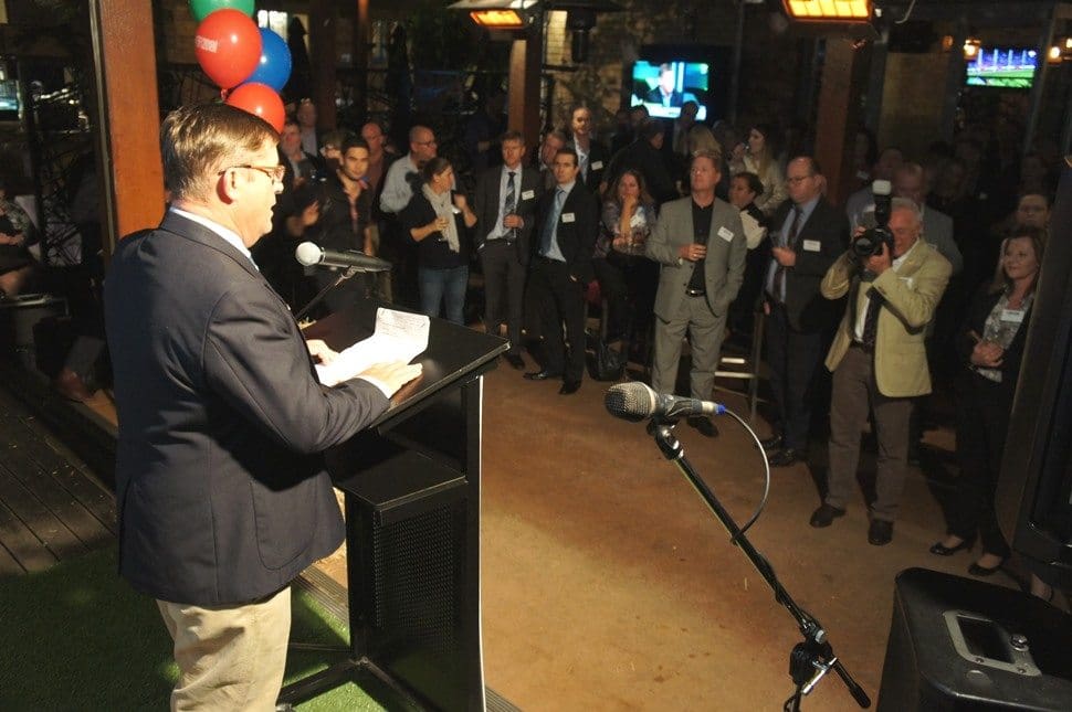 Beef 2018 chair Blair Angus addresses last night's Brisbane event launch 