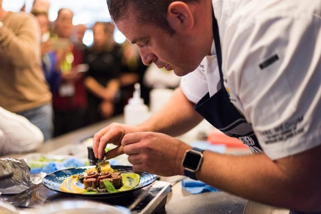 MLA executive chef Sam Burke plating-up a 3D-printed meal