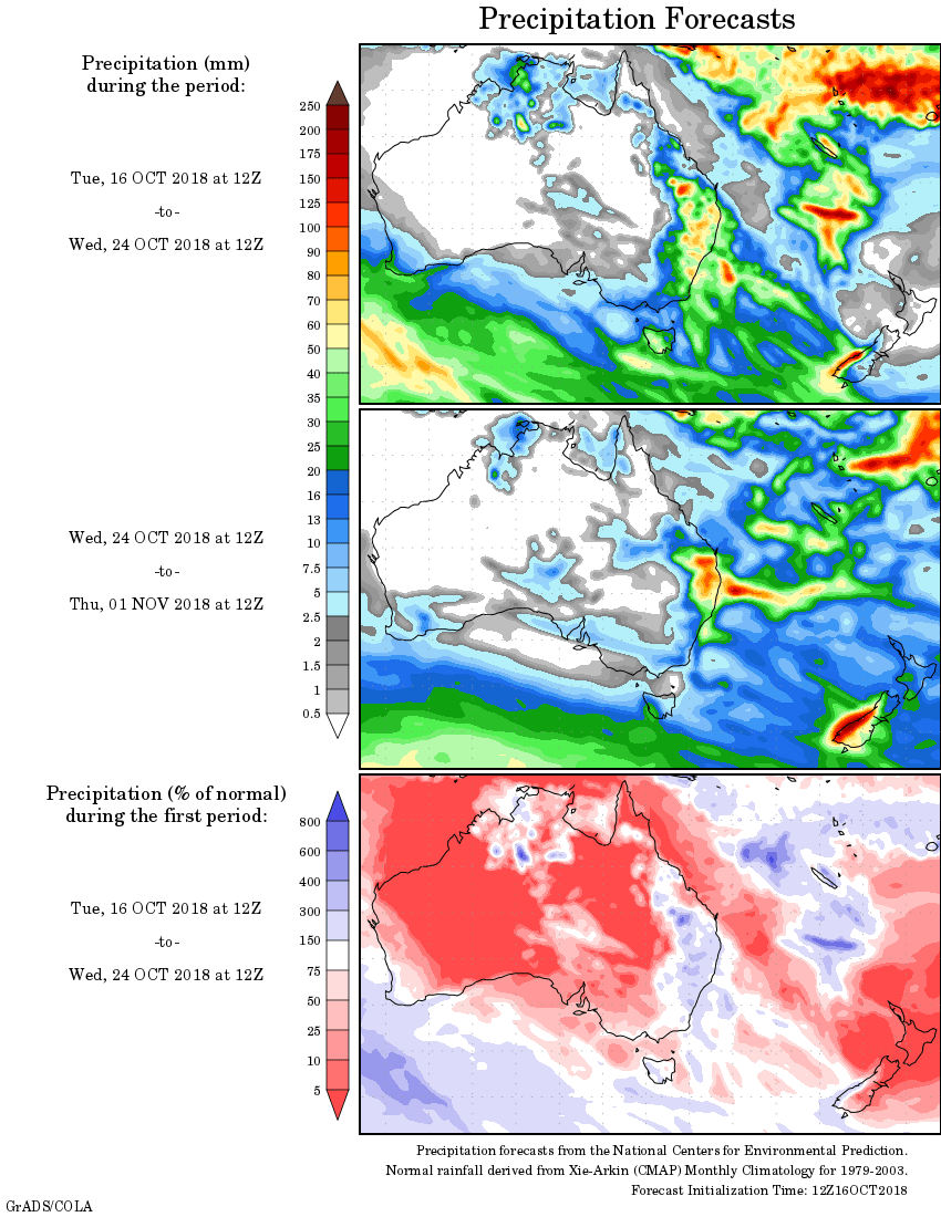 Weekly rainfall wrap + 14 day rain outlook, 17 Oct 2018 - Sheep Central